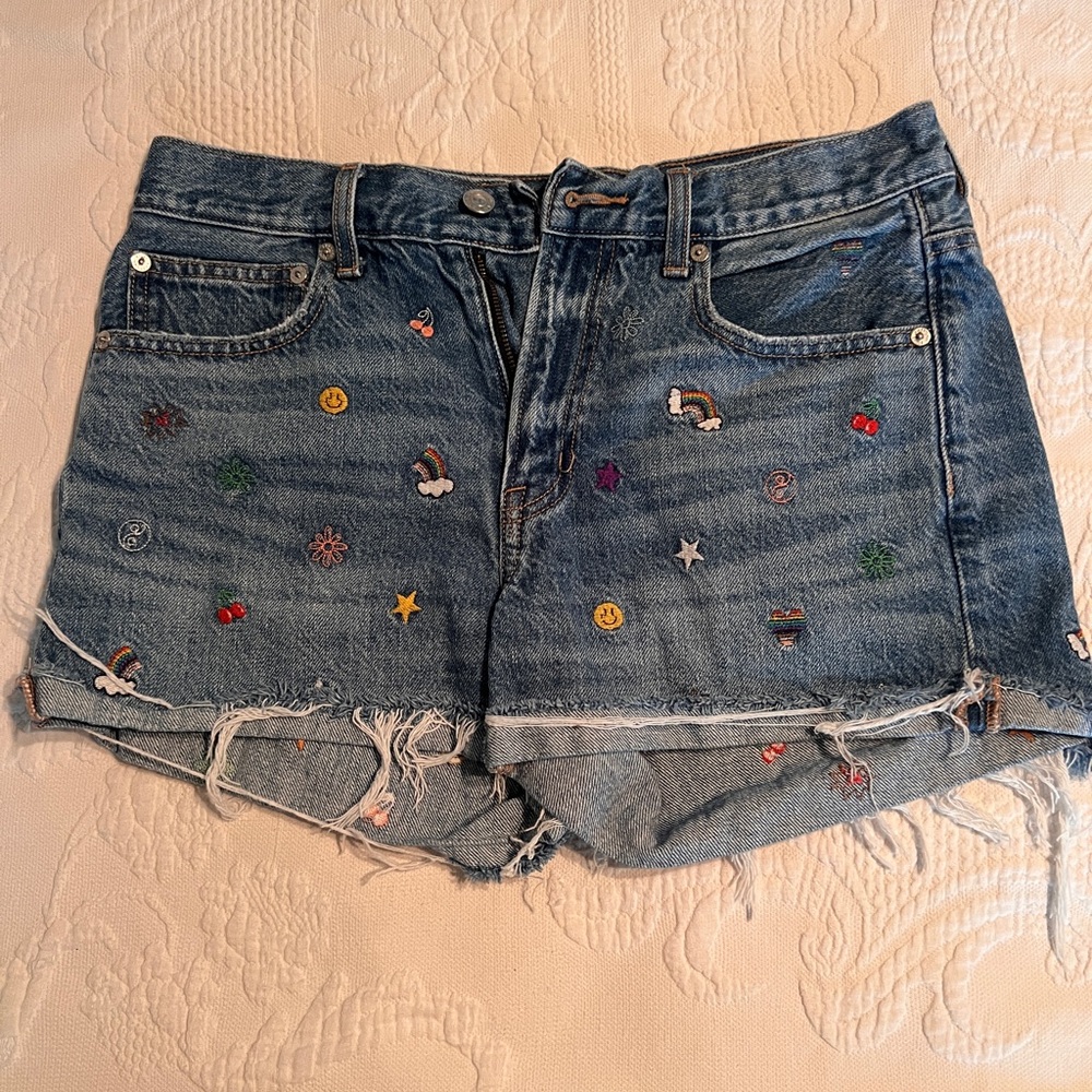 American Eagle Outfitters Blue Jean Shorts with Embroidery